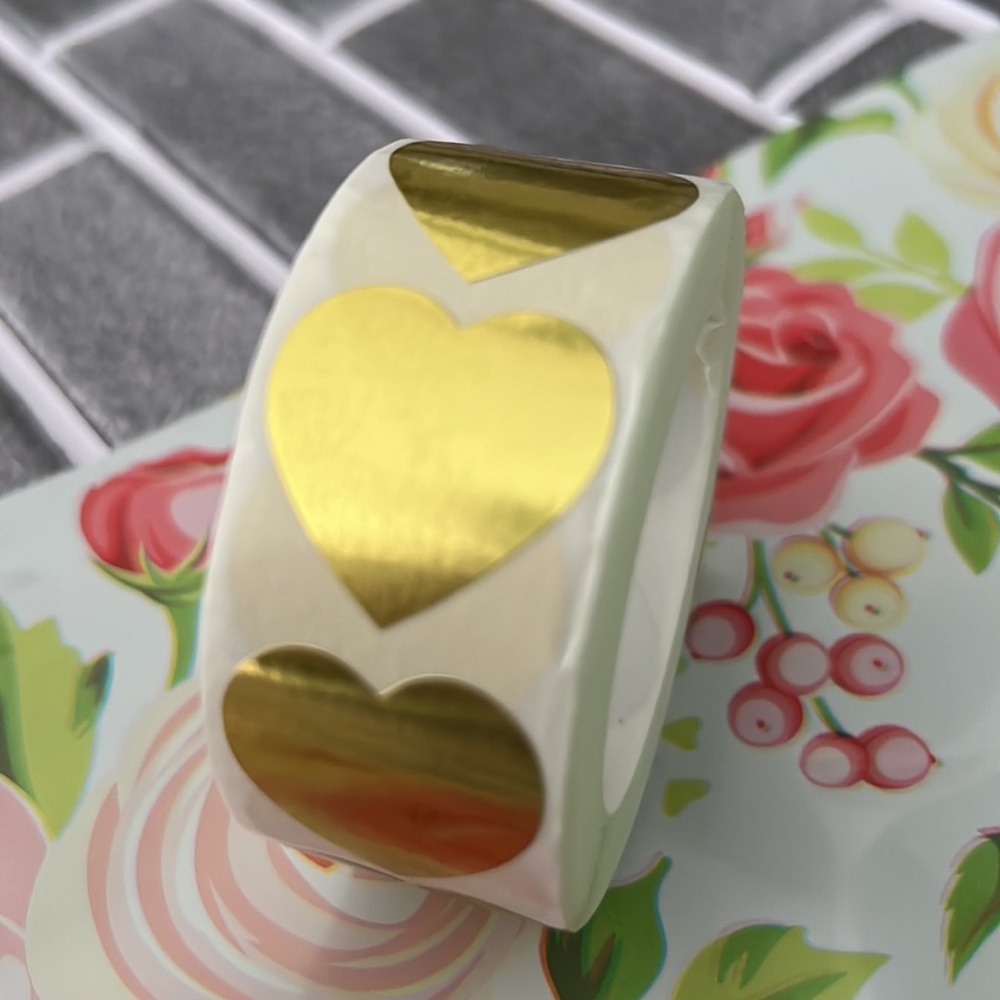 500 pcs Heart Gold Stickers 1" inch